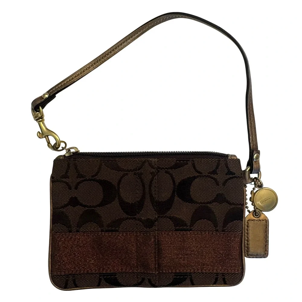 Coach Wristlet Signature C Brown Bronze Gold - Picture 3 of 8